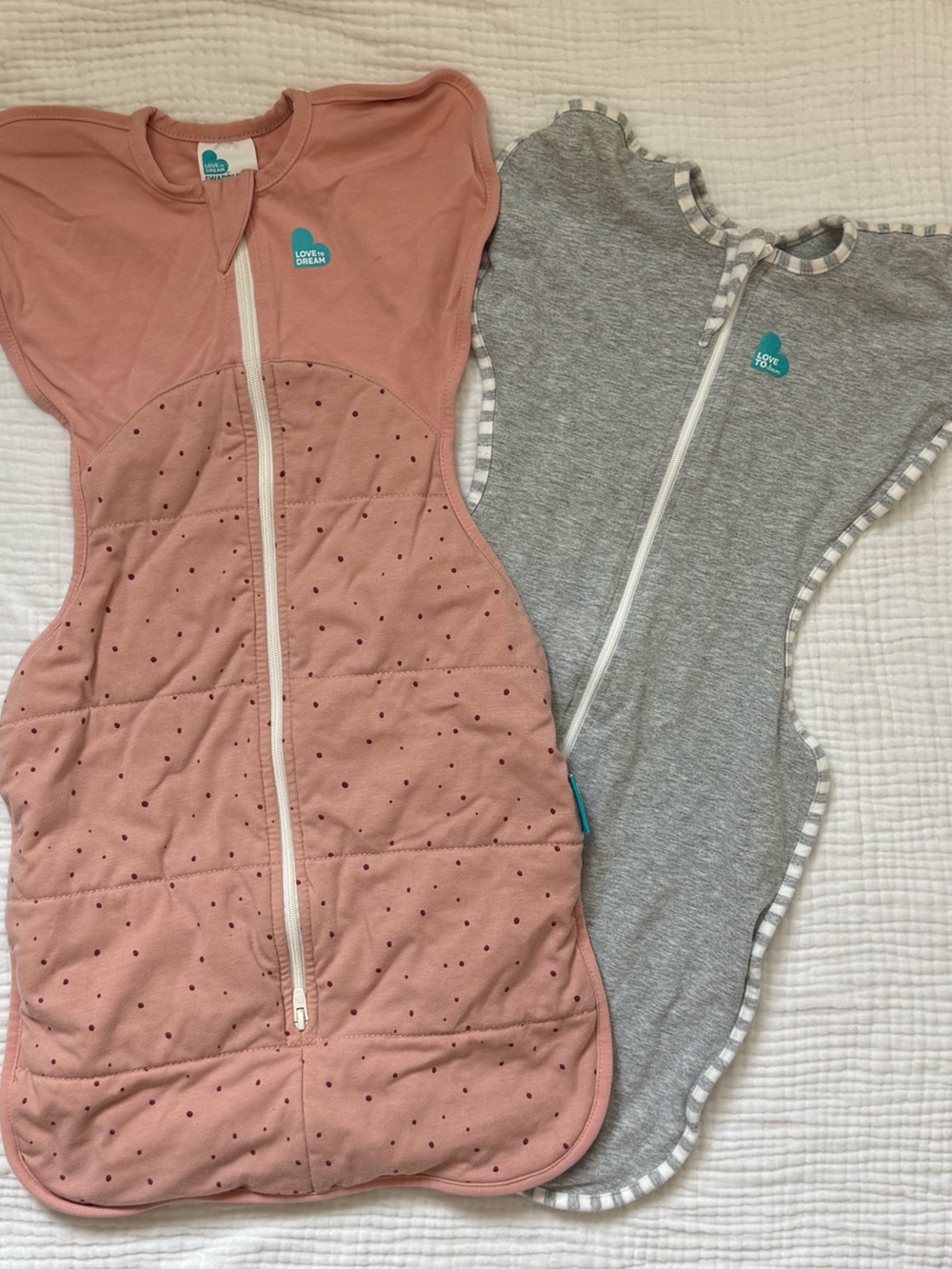 Love to dream Pink and Gray Baby Swaddle Sack Pair